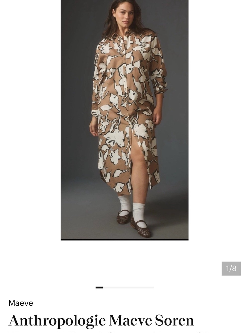 Anthropologie Brown and White Floral-Print Midi Skirt